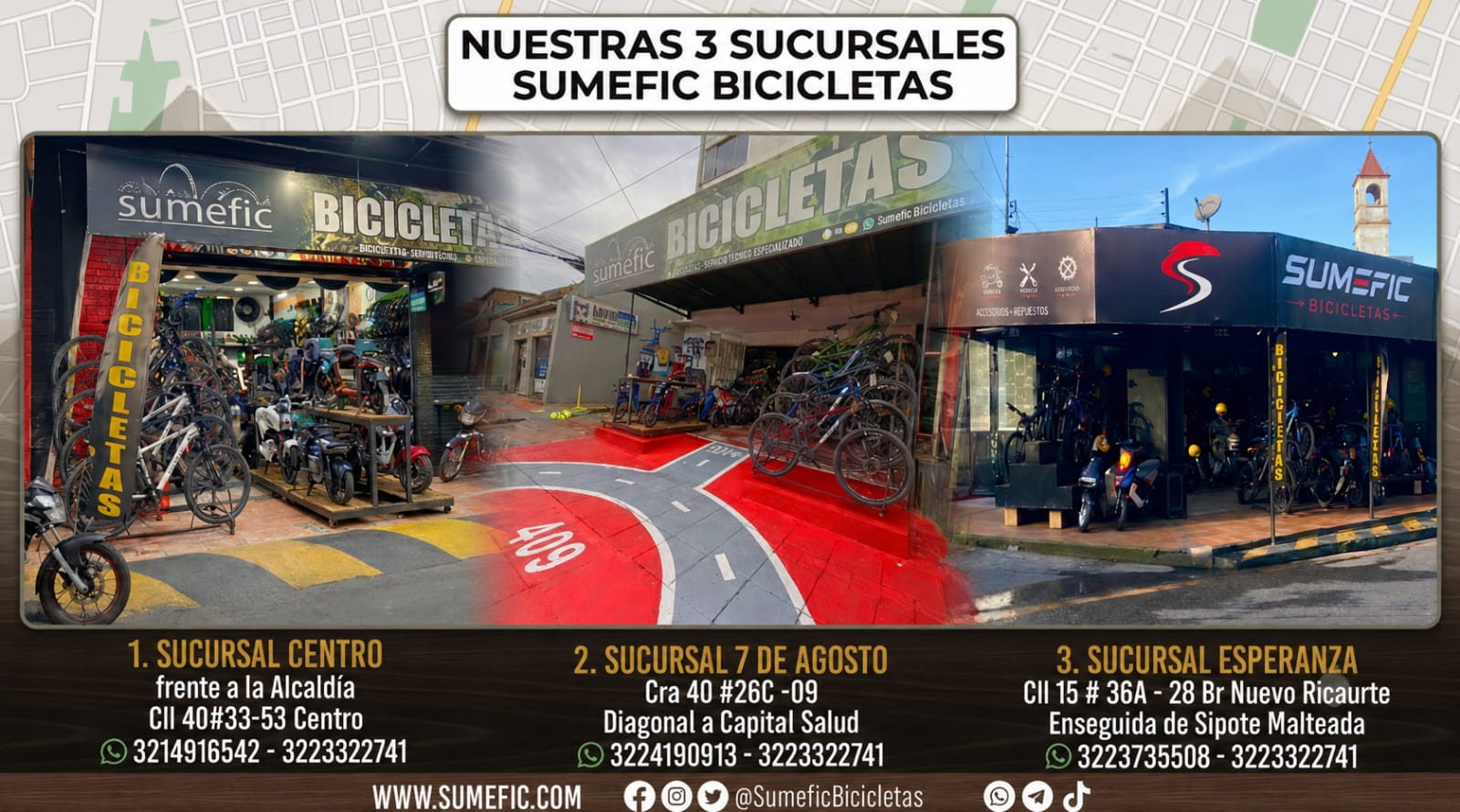 Nuestras 3 sucursales Sumefic Bicicletas